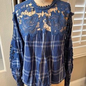 Free People Flannel Lace Top